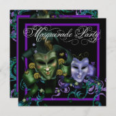 Elegante Paarse Masquerade Party Uitnodigingen (Voorkant / Achterkant)