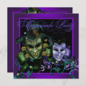 Elegante Paarse Masquerade Party Uitnodigingen (Voorkant / Achterkant)