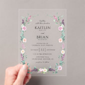 Elegante Paarse, Mauve, Pastel Floral Wedding Acryl Uitnodigingen (Insitu (Draagbaar))