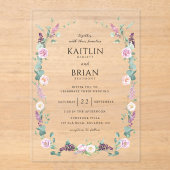 Elegante Paarse, Mauve, Pastel Floral Wedding Acryl Uitnodigingen (Voorkant)