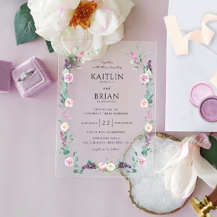 Elegante Paarse, Mauve, Pastel Floral Wedding Acryl Uitnodigingen