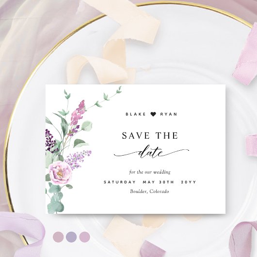 Elegante Paarse, Mauve, Pastel kleur bruiloft Save The Date