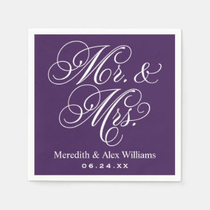 Elegante paarse 'Meneer en Mevrouw' script bruilof Servetten
