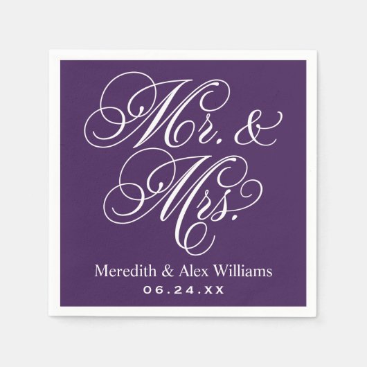 Elegante paarse 'Meneer en Mevrouw' script bruilof Servetten (Voorkant)
