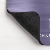 Elegante Paarse Metallic Monogram Naam Muismat (Hoek)