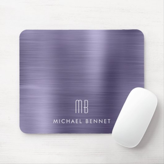 Elegante Paarse Metallic Monogram Naam Muismat (Met muis)