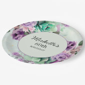 Elegante Paarse Mint Groene Bloemen 60ste Verjaard Papieren Bordje (Gekanteld)