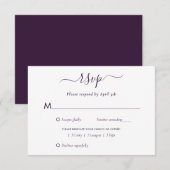 Elegante Paarse Modern Script Wedding RSVP Kaart (Voorkant / Achterkant)