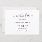 Elegante Paarse Moderne Scriptie Bruiloft Save The Date (Voorkant)