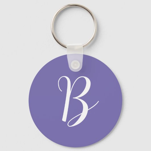 Elegante Paarse Monogram Beginletter Sleutelhanger (Voorkant)
