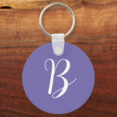 Elegante Paarse Monogram Beginletter Sleutelhanger (Voorkant)