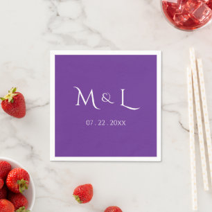 Elegante paarse monogram & datum bruiloft servet