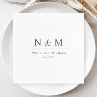 Elegante paarse monogram initiaal huwelijksuitnodi servet