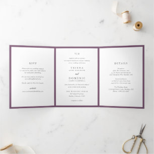 Elegante Paarse Monogram Moderne bruiloft Drieluik Uitnodiging