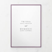 Elegante Paarse Monogram Moderne bruiloft Drieluik Uitnodiging (Cover)