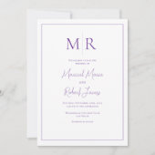 Elegante Paarse Monogram Moderne Trouwdag Kaart (Voorkant)