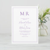 Elegante Paarse Monogram Moderne Trouwdag Kaart (Staand voorkant)