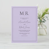 Elegante Paarse Monogram Moderne Trouwdag Kaart (Staand voorkant)