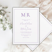 Elegante Paarse Monogram Moderne Trouwdag Kaart