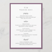 Elegante Paarse Monogram Moderne Trouwdag Menu (Voorkant)