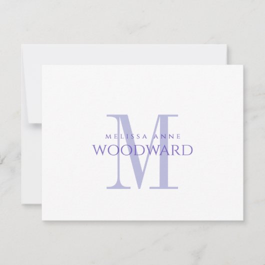 Elegante paarse monogram plat kaartje (Voorkant)
