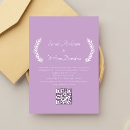 Elegante Paarse Monogram QR Code Wedding Kaart