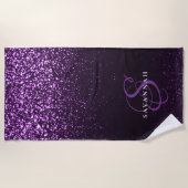 Elegante paarse monogram script glinsterend strandlaken (Voorkant)