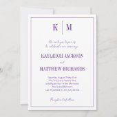 Elegante paarse monogram trouw kaart (Voorkant)