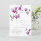 Elegante Paarse Orchidee Bloemige Bruiloft Kaart (Staand voorkant)