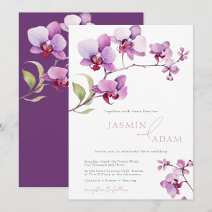 Elegante Paarse Orchidee Bloemige Bruiloft Kaart