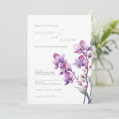 Elegante Paarse Orchidee Huwelijk Kaart (Staand voorkant)