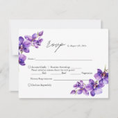 Elegante Paarse Orchidee script bruiloft RSVP Kaartje (Voorkant)