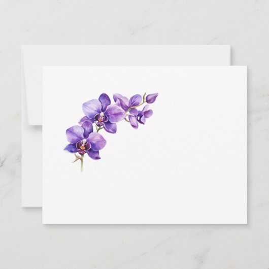 Elegante Paarse Orchidee script bruiloft RSVP Kaartje (Achterkant)