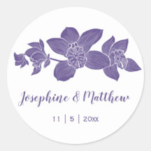 Elegante Paarse Orchideeën Bloemen Trouwstickers