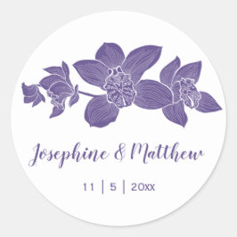 Elegante Paarse Orchideeën Bloemen Trouwstickers Ronde Sticker