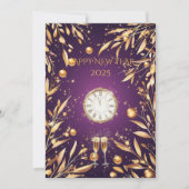 Elegante paarse Oud en Nieuw met gouden bladwerk Kaart (Voorkant)