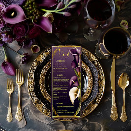 Elegante Paarse Paars en Gouden Calla Lelie Bruilo Menu
