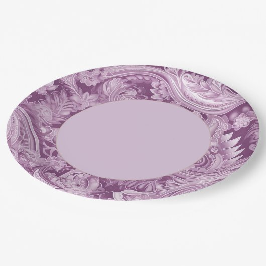 Elegante Paarse Paisley Border Papieren Bordje (Gekanteld)