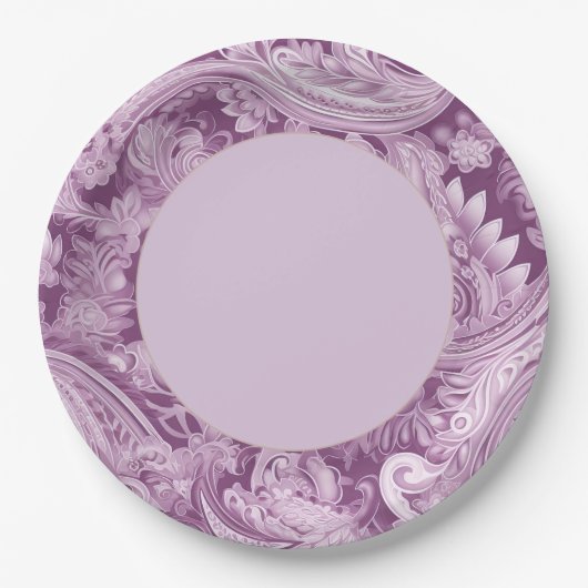 Elegante Paarse Paisley Border Papieren Bordje (Voorkant)