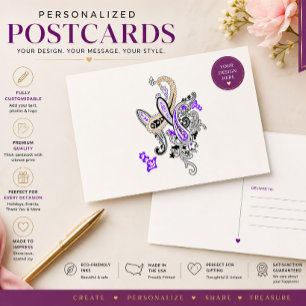 Elegante Paarse Paisley Kunst Ansichtkaart Briefkaart