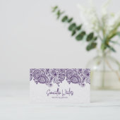 Elegante paarse paisley op witte weddingplanner visitekaartje (Staand voorkant)