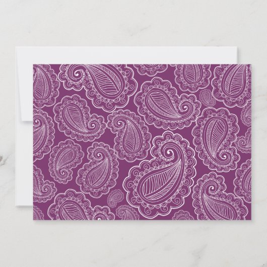 Elegante Paarse Paisley Patroon Bloemenbruiloft Kaart (Achterkant)