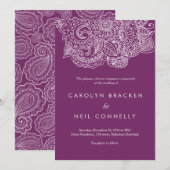 Elegante Paarse Paisley Patroon Bloemenbruiloft Kaart (Voorkant / Achterkant)