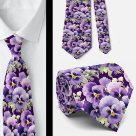 Elegante Paarse Pansies Pansy Floral Stropdassen