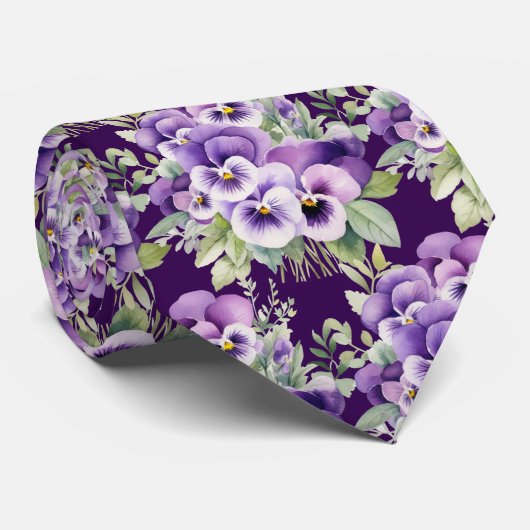 Elegante Paarse Pansies Pansy Floral Stropdassen (Opgerold)