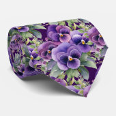 Elegante Paarse Pansies Pansy Floral Stropdassen (Opgerold)