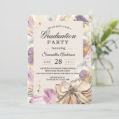 Elegante Paarse & Pansy Bloemen Afstudeerfeest Kaart (Staand voorkant)
