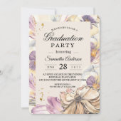 Elegante Paarse & Pansy Bloemen Afstudeerfeest Kaart (Voorkant)