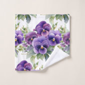 Elegante Paarse Pansy Pansies Bloemenhanddoek Set Bad Handdoek (Wasdoekje)