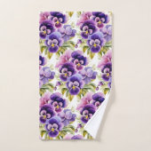 Elegante Paarse Pansy Pansies Bloemenhanddoek Set Bad Handdoek (Handdoek)